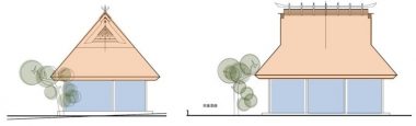 茅葺き民家　妻側と平側